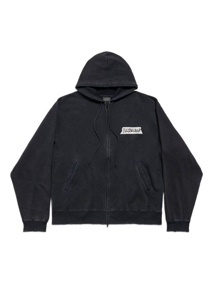 Balenciaga Black Washed Masking Tape Oversize Hoodie