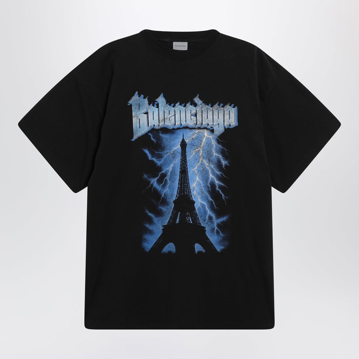 Balenciaga Paris Thunderstorm Oversized Black T-Shirt