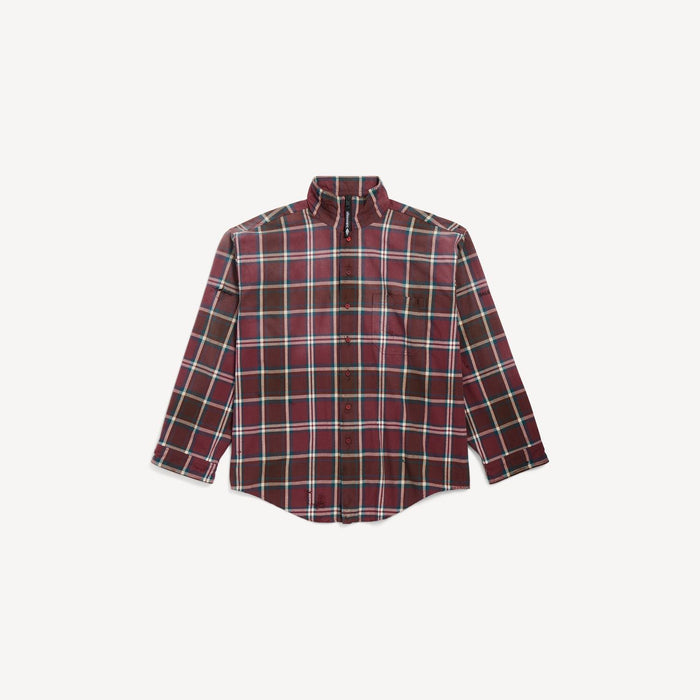 Balenciaga Burgundy Plaid Cottonblend Flannel Zip Shirt