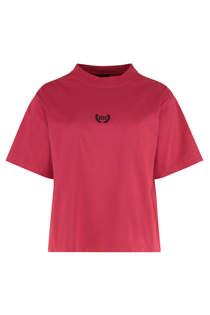 Balenciaga Red Ss T-Shirt Black Embroidered Logo