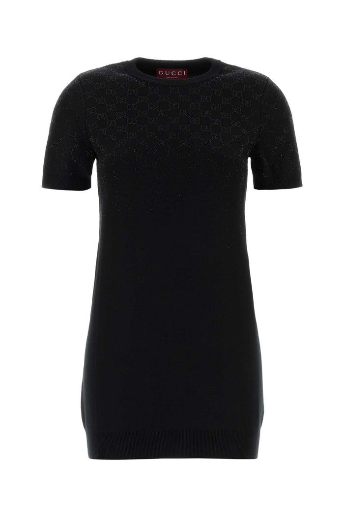 Gucci Dress In Fine Wool With Gg Crystals