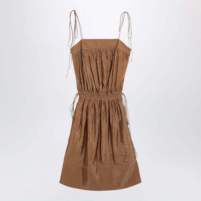 Saint Laurent Caramel-Coloured Nylon Blend Crepe Dress