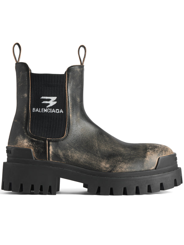 Balenciaga Slate Leather Chelsea Strike Ankle Boots