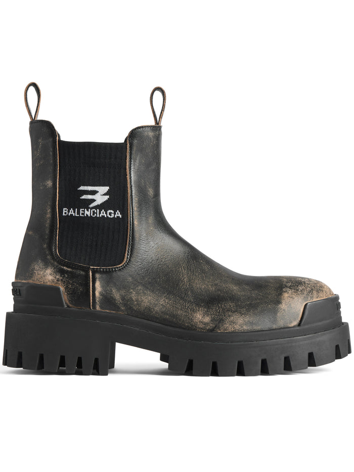 Balenciaga Slate Leather Chelsea Strike Ankle Boots
