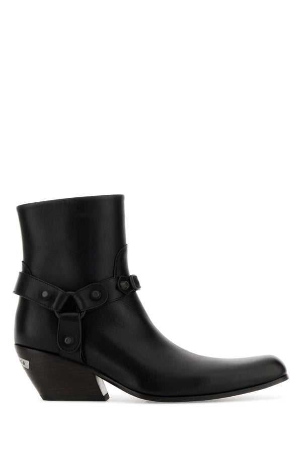 Balenciaga Black Leather Memphis Ankle Boots