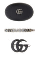 Gucci Black Leather And Metal Hair Clips Set
