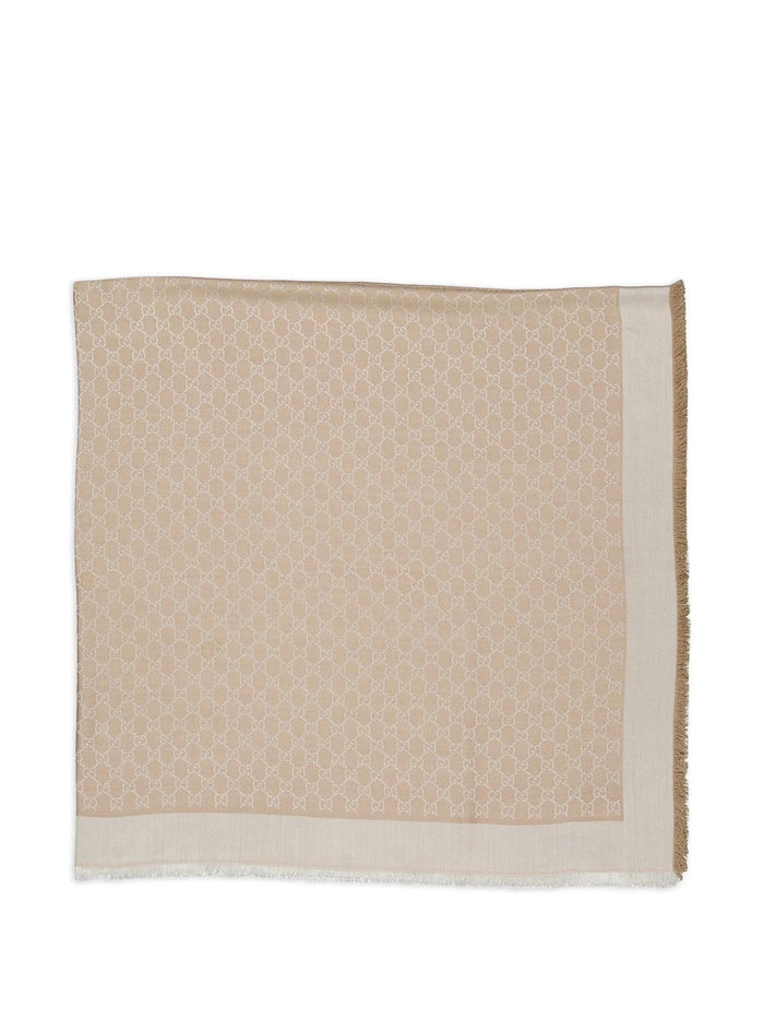 Gucci Shawl In Wool And Silk Gg