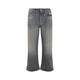 Balenciaga Light Blue Laced Flared Capri Cotton Jeans