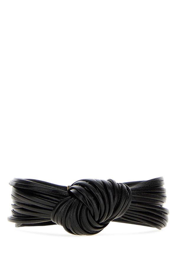 Bottega Veneta Black Leather Knot Bracelet