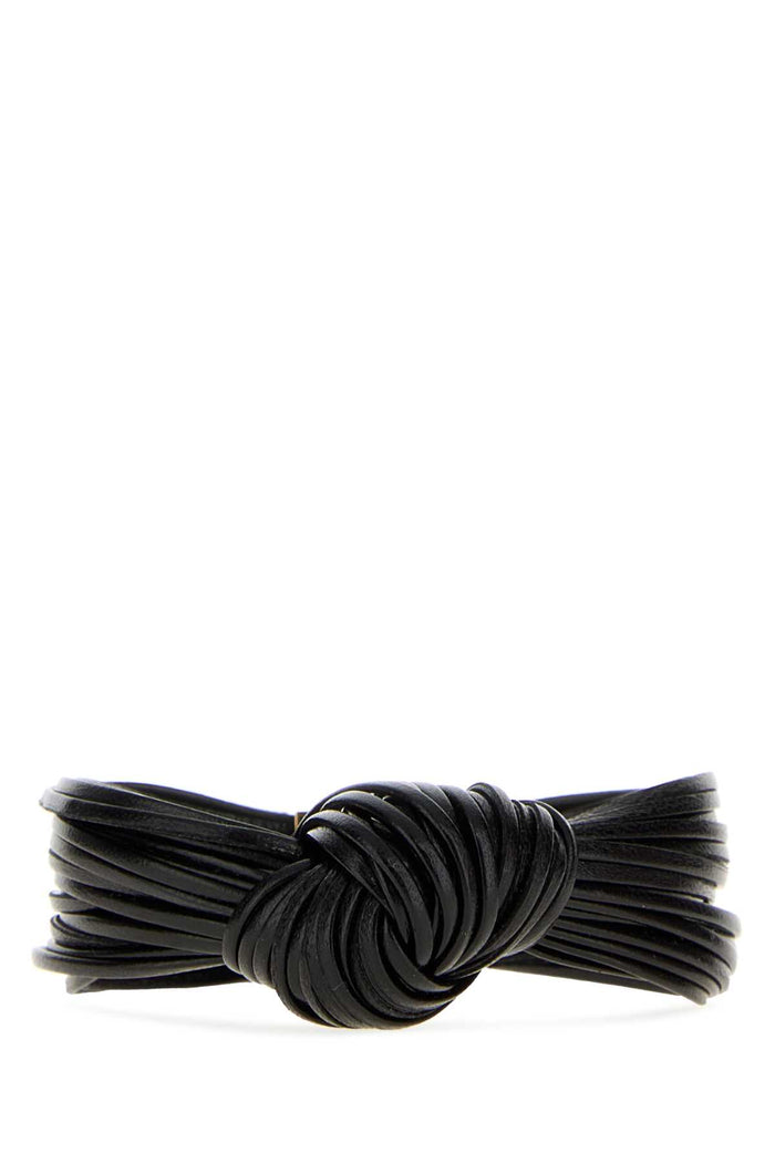 Bottega Veneta Black Leather Knot Bracelet