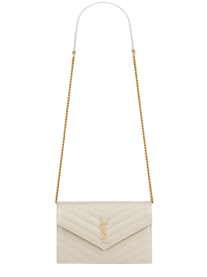 Saint Laurent Cassandre Envelope Chain Wallet In Grain De Poudre Leather