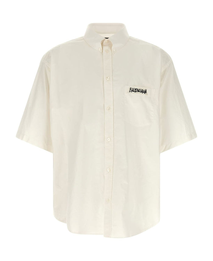 Balenciaga White Short Sleeve Button Shirt