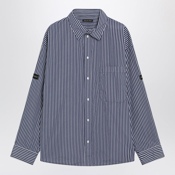 Balenciaga Oversize Navy Blue And White Striped Shirt
