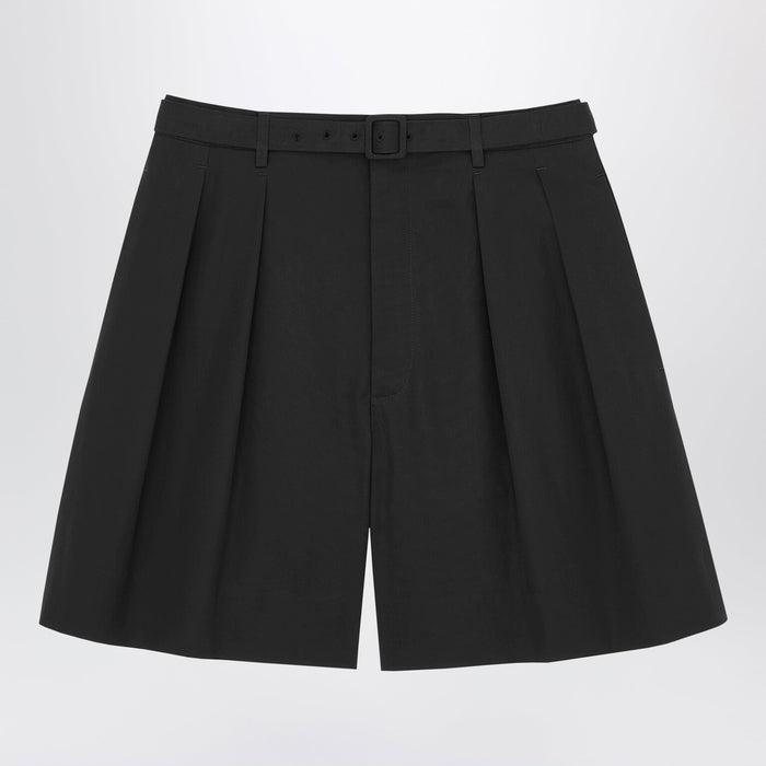 Saint Laurent Black Belted Bermuda Shorts In Corone Fabric