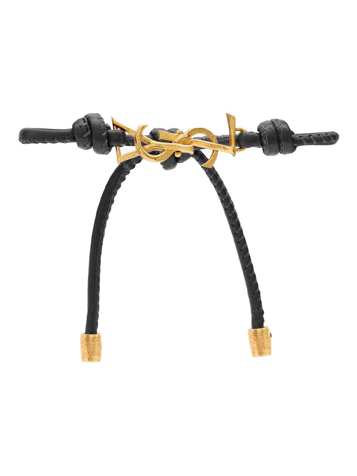Saint Laurent Black Leather Cassandre Bracelet