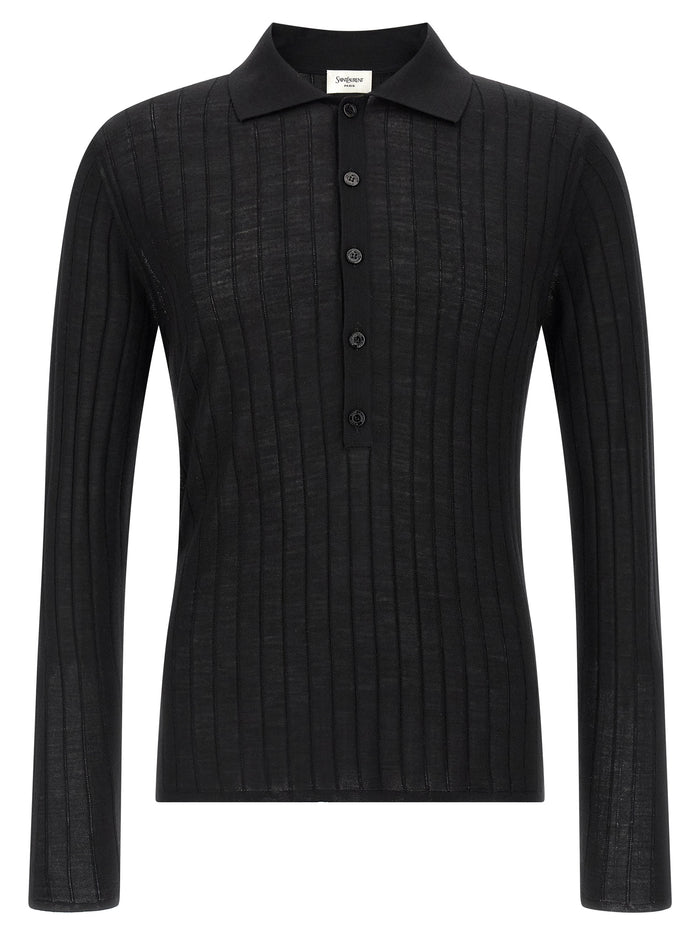 Saint Laurent Pointelle Wool Polo Shirt