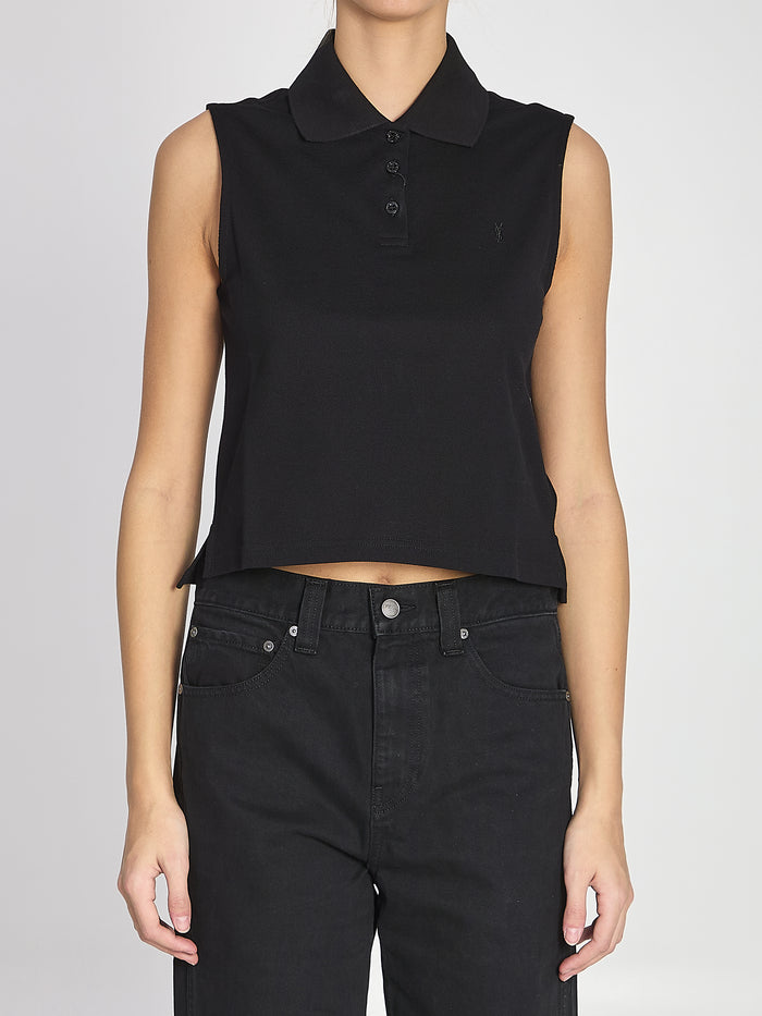 Saint Laurent Black Sleeveless Polo With Cassandre Logo