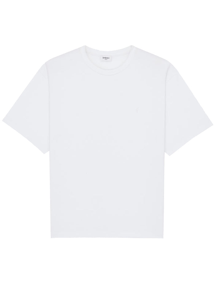 Saint Laurent White Oversized Cotton Tshirt With Cassandre Logo