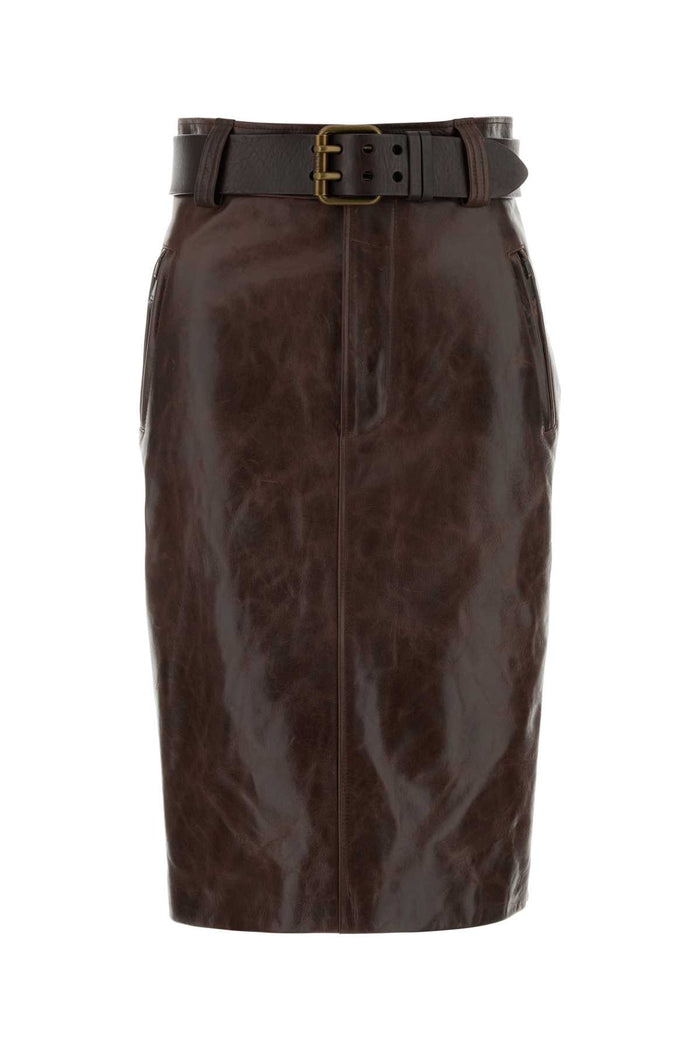 Saint Laurent Brown Leather Skirt