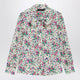 Gucci Printed Silk Shirt With Bow In Ivory/Pink