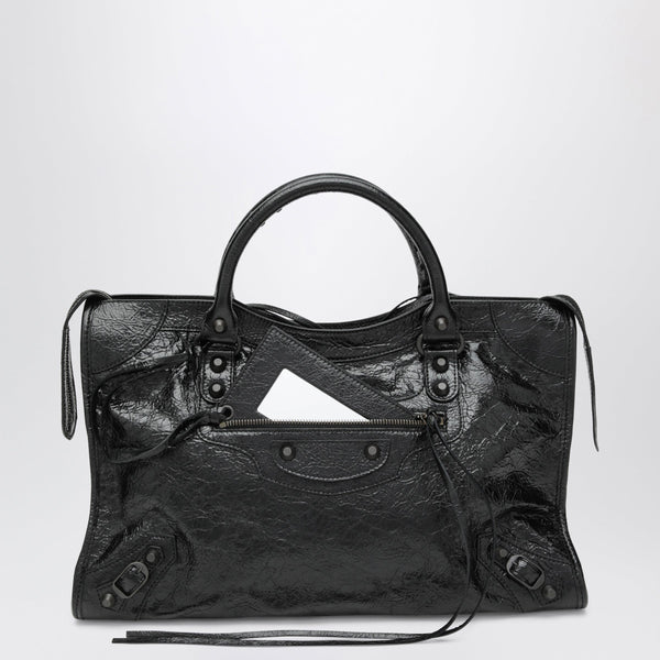 Balenciaga Le City Medium Lambskin Leather Handbag In Black