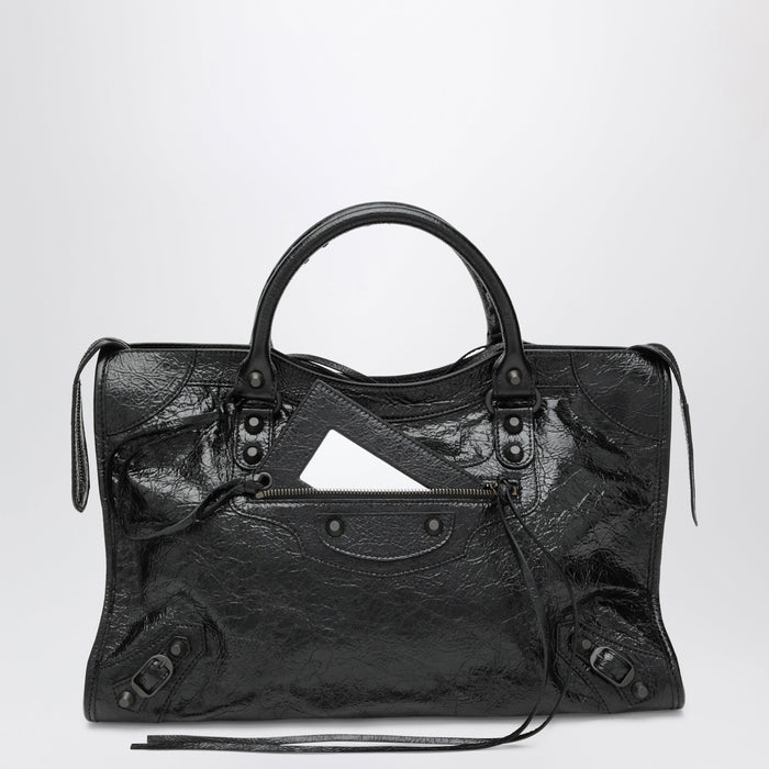 Balenciaga Le City Medium Lambskin Leather Handbag In Black
