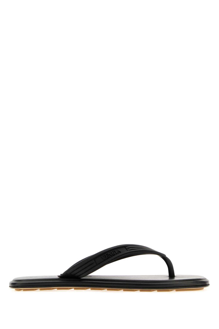 Bottega Veneta Black Rubber Sampieri Thong Slippers