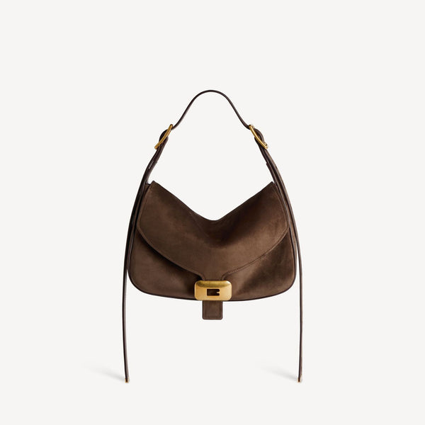Balenciaga Dark Brown Suede Medium Clicca Shoulder Bag