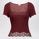 Saint Laurent Red Square-Neck Lace T-Shirt In Ribbed Silk