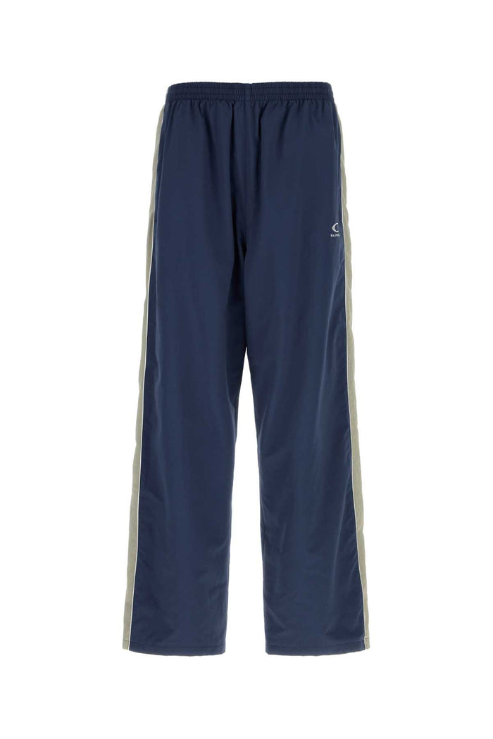 Balenciaga Washed Technical Satin Track Pants In Marine Blue
