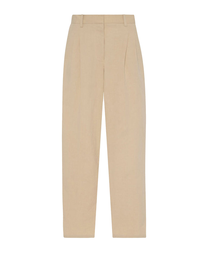 The Row  Lilas Light Khaki Cotton And Linen Trousers