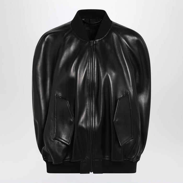 Balenciaga Black Leather Bomber Jacket