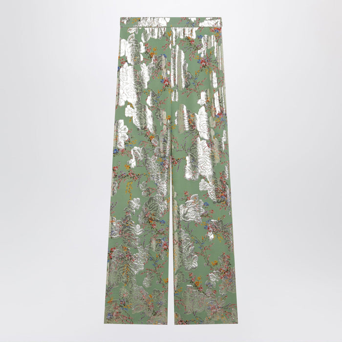 Valentino Silk Trousers With All-Over Print In Green