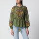 Valentino Embroidered Lurex Silk Shirt Green Camou