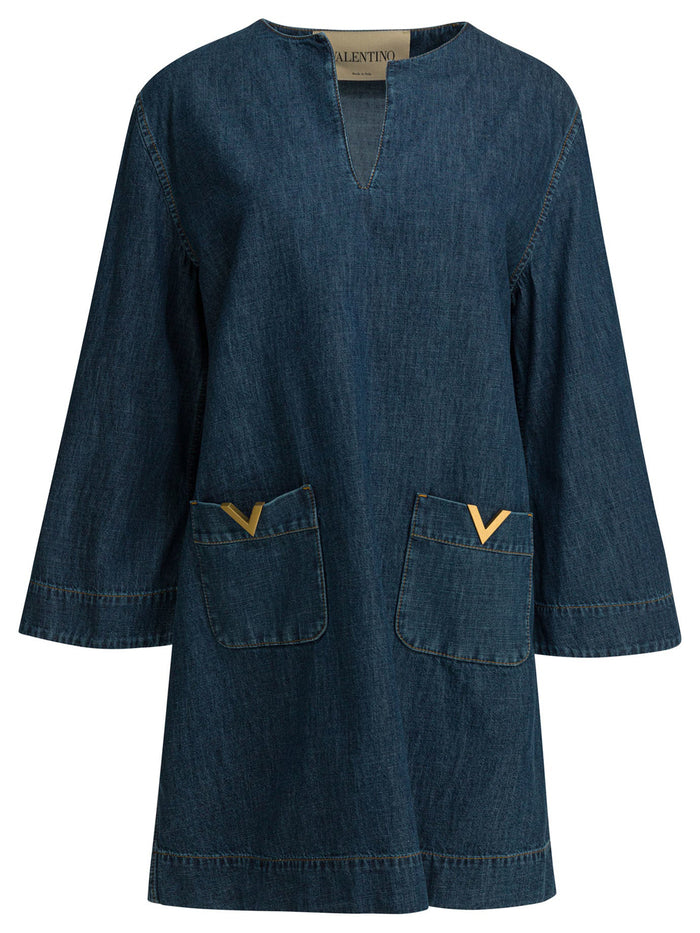 Valentino Blue Cotton Mini Dresses Denim