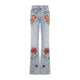 Valentino Light Wash Blue Denim Cotton Embroidered Flowers 5 Pockets Jeans