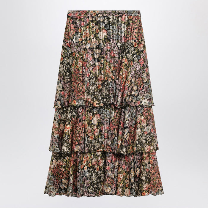 Valentino Silk Tiered Skirt With Floral Print