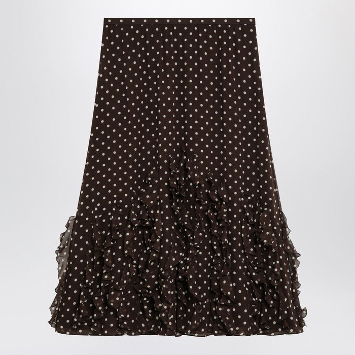 Valentino Garavani Brown Silk Skirt With Plusdepois Motif