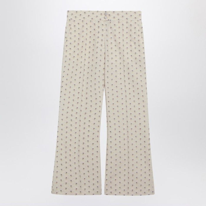 Valentino Ivory Trousers With Floral Pattern
