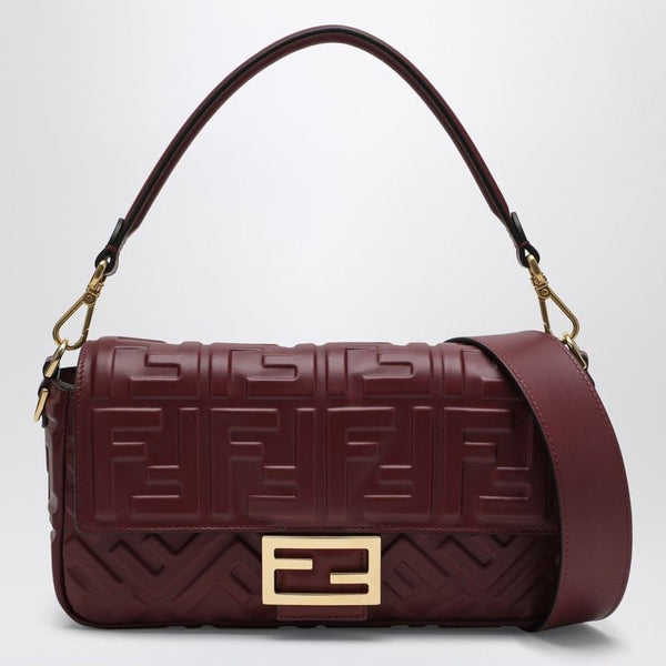 Fendi Mykonos Baguette, Burgundy With Golden Details
