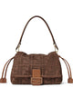 Fendi Mamma Baguette Medium Sellier Brown Raffia-Effect Woven Bag With Ff Embroidery