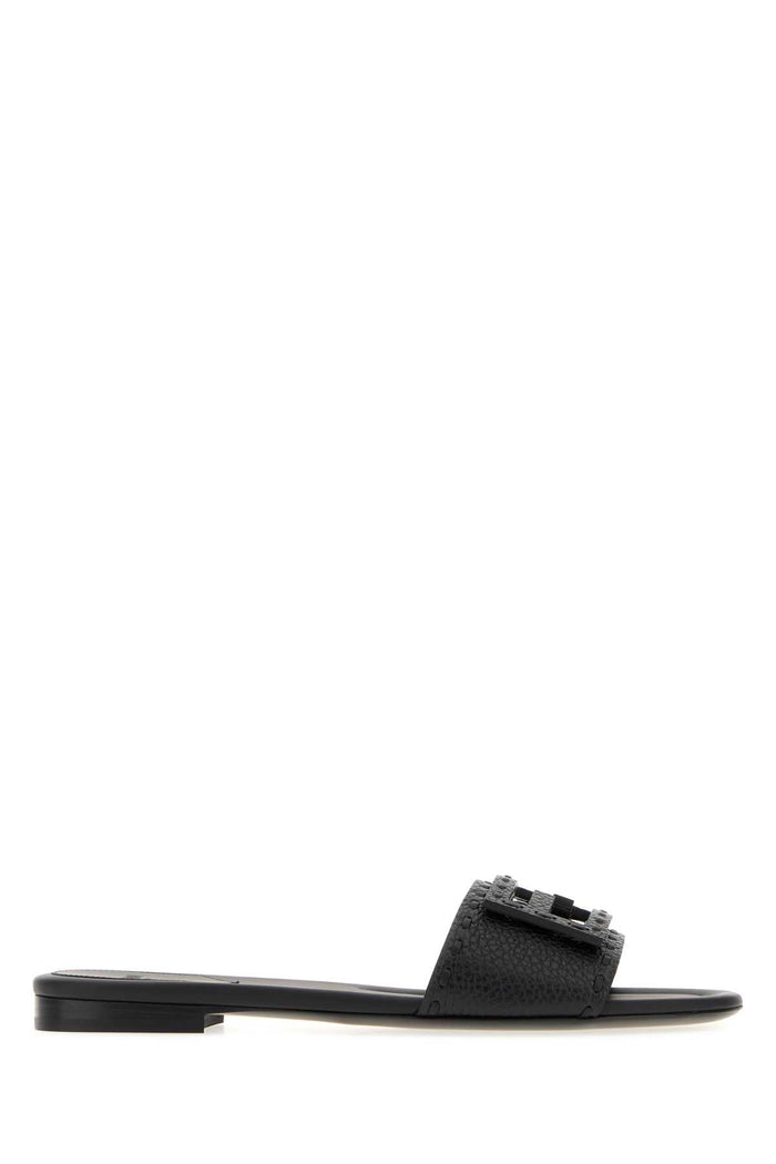 Fendi Black Leather Baguette Slippers
