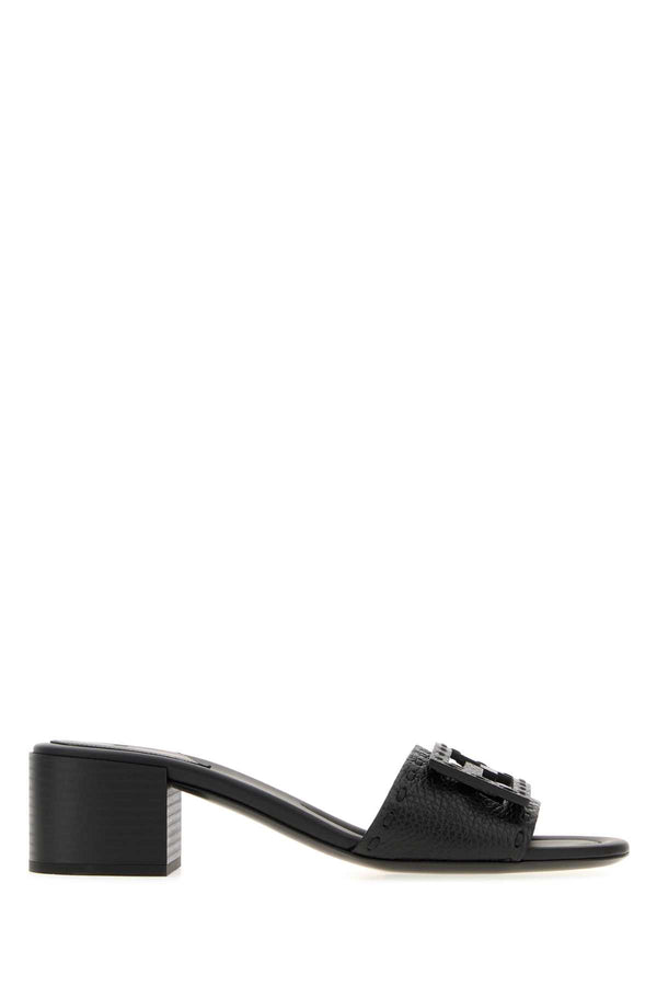 Fendi Black Leather Baguette Mules