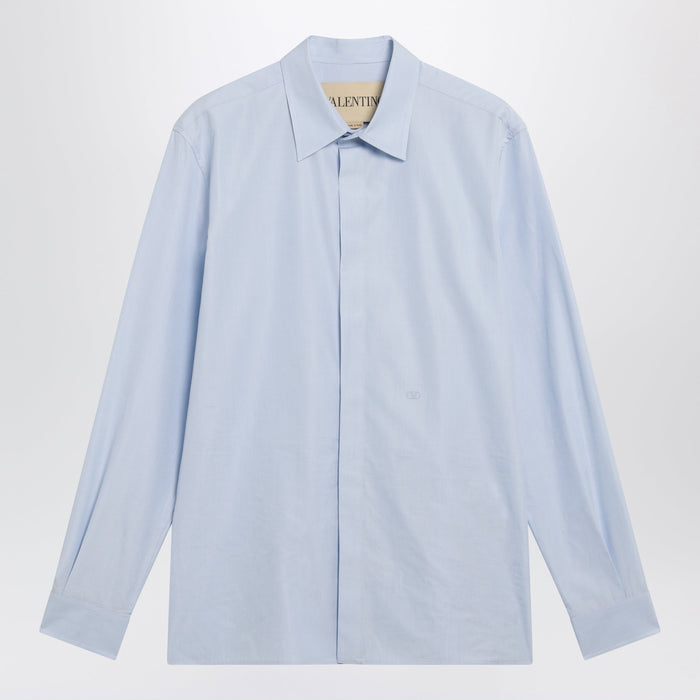 Valentino Garavani Light Blue Filàfil Cotton Shirt With Vlogo Embroidery