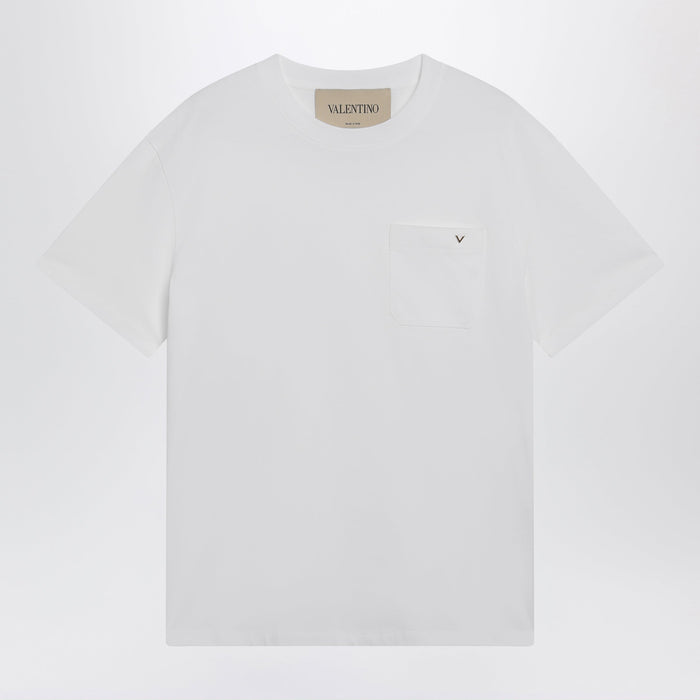 Valentino White Cotton T-Shirt With Vgold