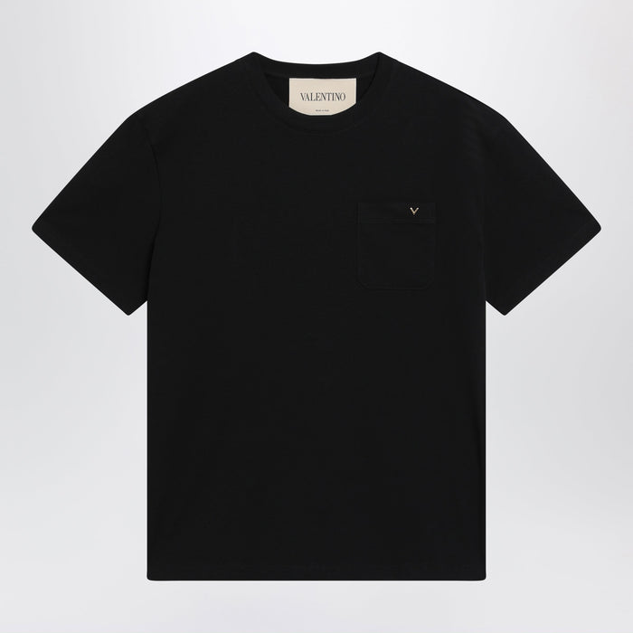 Valentino Black Cotton T-Shirt With Vgold