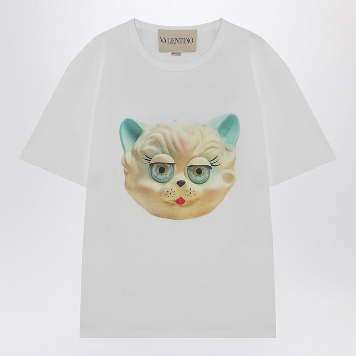 Valentino White T-Shirt With Le Chat De La Maison Print
