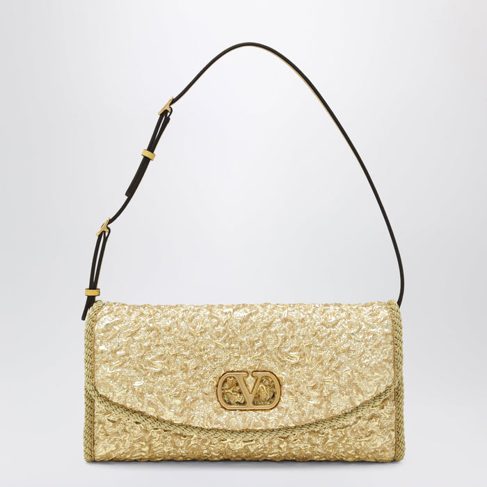Valentino Garavani Small Devain Bag In Gold Cloqué Jacquard Fabric