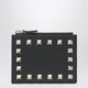 Valentino Garavani Black Leather Rockstud Zip Card Holder