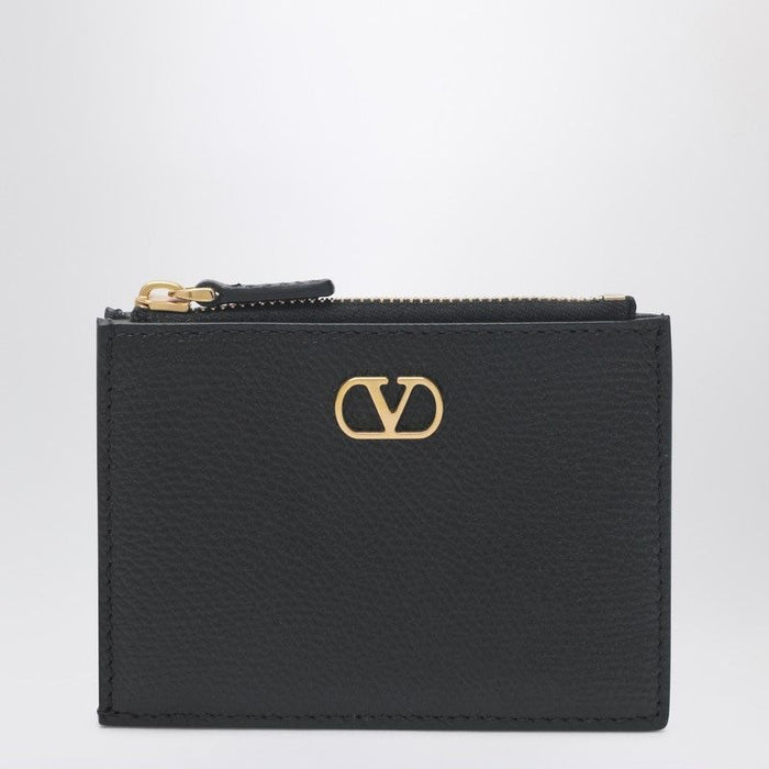 Valentino Garavani Black Coin Purse Card Holder With Gold Logo